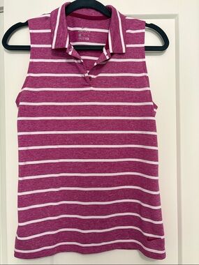 Nike Women's Sleeveless Polo Tank in Berry with White Stripes